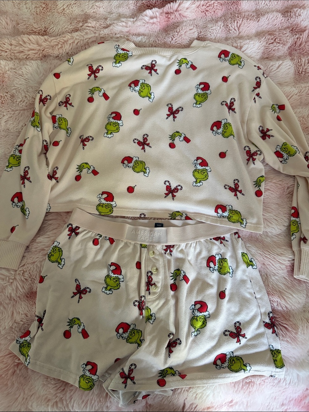 American Eagle Outfitters' Grinch Print Cream Holiday Pajama Set